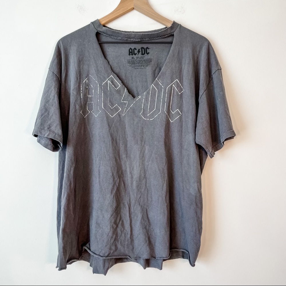 AC/DC Distressed Cut Band Tee Gray Size XL